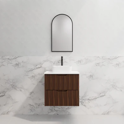 RIVA BALI BROWN OAK 600MM SINGLE BOWL WALL HUNG VANITY