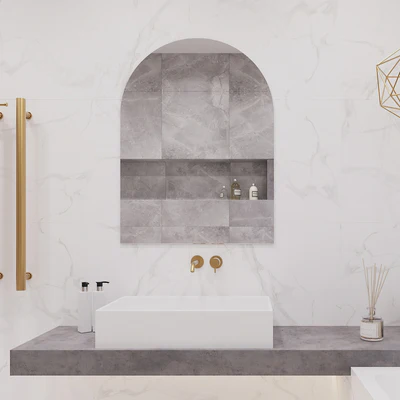 THERMOGROUP ABLAZE ARCH SHAPE MIRROR GLUE-TO-WALL WITH DEMISTER 750X1000MM