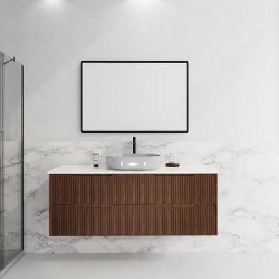 RIVA BALI BROWN OAK 1500MM SINGLE BOWL WALL HUNG VANITY