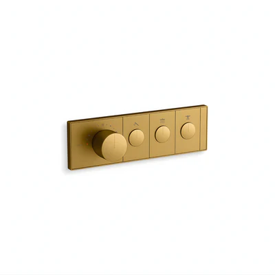 KOHLER ANTHEM THREE OUTLETS RECESSED MECHANICAL THERMOSTATIC CONTROL PANEL AND VALVE COMPLETE KIT BRUSHED BRASS