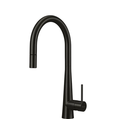 OLIVERI ESSENTE 316 LEAD FREE GOOSE NECK PULL OUT KITCHEN MIXER 443MM BRUSHED BLACK