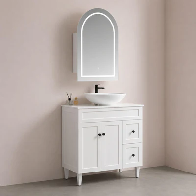 LUKKA ALLISON MATTE WHITE LED MIRROR SHAVING CABINET 600MM
