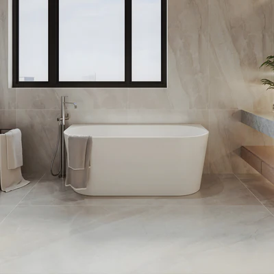 BROADWAY FS36 BACK TO WALL BATH GLOSS WHITE (AVAILABLE IN 1500MM AND 1700MM)