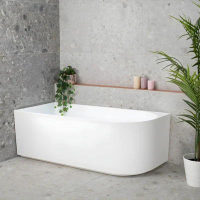 ENFLAIR ARCO LEFT CORNER BACK TO WALL BATHTUB MATTE WHITE (AVAILABLE IN 1500MM AND 1600MM)