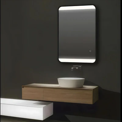 AQUAPERLA RECTANGULAR FRAMED LED MIRROR 3 COLOUR LIGHTS BLACK 500X700MM