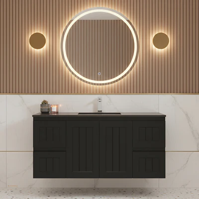 CETO ACACIA SHAKER MATTE BLACK 1200MM SINGLE BOWL WALL HUNG VANITY