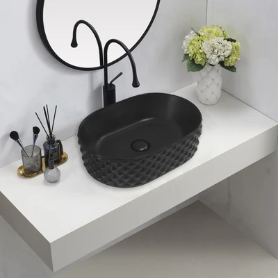 INFINITY ABOVE COUNTER CERAMIC BASIN MATTE BLACK 450MM