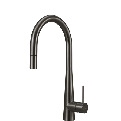 OLIVERI ESSENTE 316 LEAD FREE GOOSE NECK PULL OUT KITCHEN MIXER 443MM GUN METAL