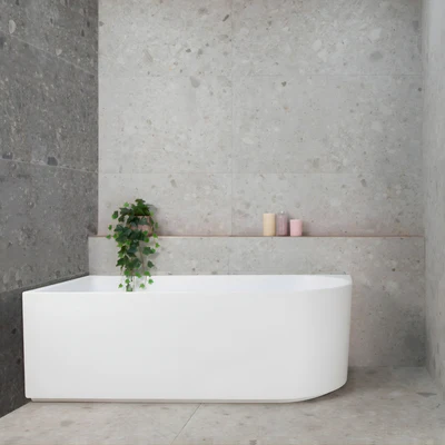ENFLAIR ARCO LEFT CORNER BACK TO WALL BATHTUB GLOSS WHITE (AVAILABLE IN 1500MM AND 1600MM)