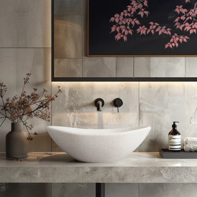 MADU ESTHER HAMMOCK ABOVE COUNTER BASIN TERRAZO STONE WHITE 595MM