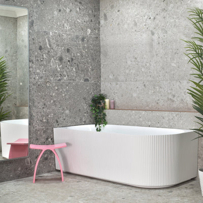 ENFLAIR BRIGHTON GROOVE FREESTANDING LEFT CORNER BATHTUB GLOSS WHITE (AVAILABLE IN 1500MM AND 1700MM)