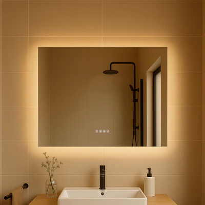 LUNARGLOW AURA RECTANGULAR 3 COLOUR LIGHTS FRAMELESS LED MIRROR 900X700MM