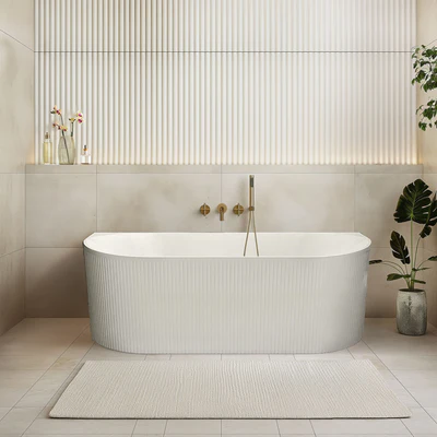ATTICA NOOSA BACK TO WALL CORNER BATHTUB GLOSS WHITE (AVAILABLE IN 1500MM AND 1700MM)