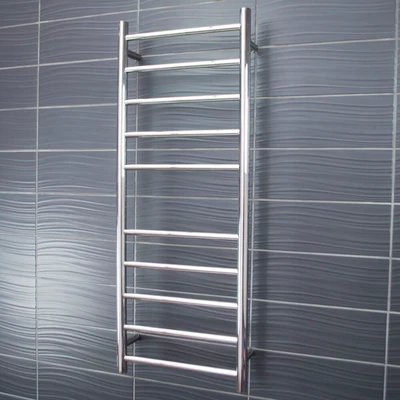 RADIANT HEATING 10-BARS ROUND HEATED TOWEL RAIL LOW VOLTAGE CHROME 430MM