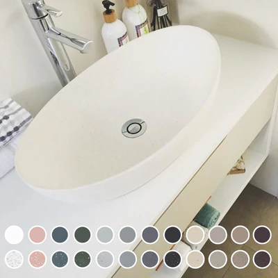 PIETRA BIANCA MILA ABOVE COUNTER STONE BASIN WITH CUSTOM COLOURS 550MM