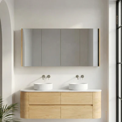 ORIO HAYMAN LIGHT WALNUT FLUTED MIRROR SHAVING CABINET 1500MM