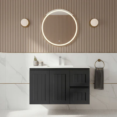 CETO ACACIA SHAKER MATTE BLACK 900MM WALL HUNG VANITY (AVAILABLE IN LEFT HAND DRAWER AND RIGHT HAND DRAWER)