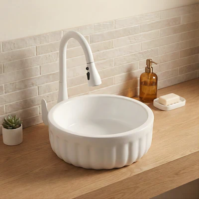 INFINITY ABOVE COUNTER CERAMIC BASIN MATTE WHITE 385MM