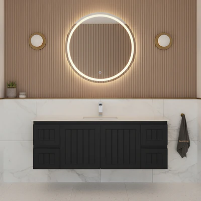 CETO ACACIA SHAKER MATTE BLACK 1500MM SINGLE BOWL WALL HUNG VANITY