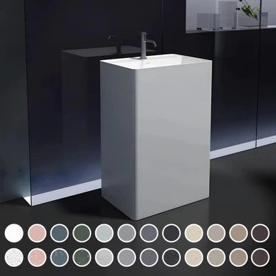 PIETRA BIANCA CUBE FREESTANDING PEDESTAL STONE BASIN WITH CUSTOM COLOURS 600MM