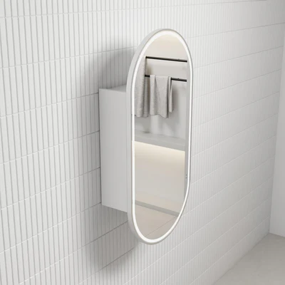 AULIC BEAU MONDE BRUSHED NICKEL FRAMED MATTE WHITE LED SHAVING CABINET 450X900MM