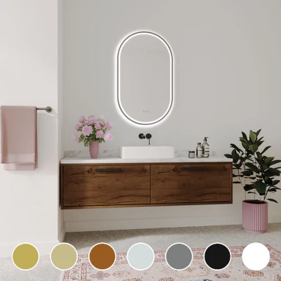 REMER GATSBY OVAL FRAMED LED MIRROR WITH DEMISTER CUSTOM COLOURS 600X1000MM