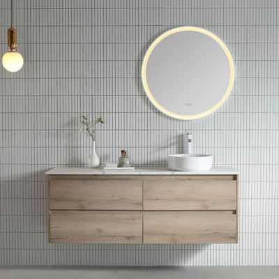 REMER ECLIPSE ROUND FRAMED LED MIRROR WITH DIMMER & DEMISTER MATTE WHITE 600X600MM