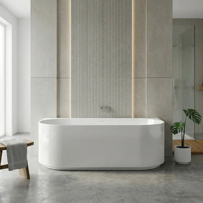 ATTICA CELINE BACK TO WALL BATHTUB WITH OVERFLOW GLOSS WHITE (AVAILABLE IN 1500MM AND 1700MM)