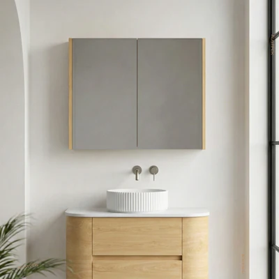 ORIO HAYMAN LIGHT WALNUT FLUTED MIRROR SHAVING CABINET 900MM