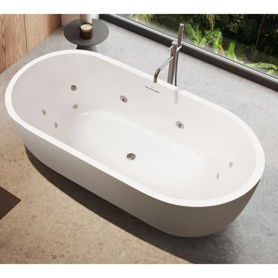 DECINA ELISI FREESTANDING SPA BATH WITH INTEGRATED OVERFLOW GLOSS WHITE 1700MM WITH 12-JETS