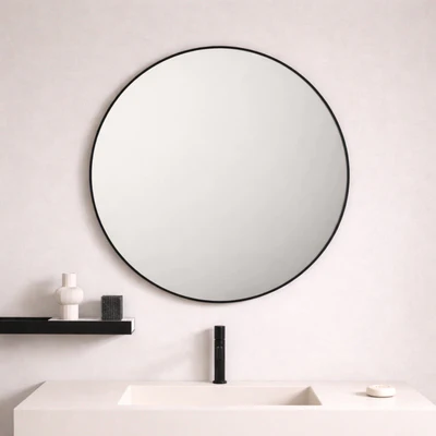 MERCIO ALUMINIUM FRAMED ROUND MIRROR MATTE BLACK 900X900MM