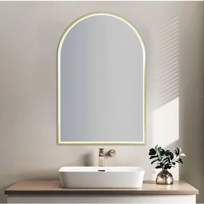 AQUAPERLA ARCH FRAMED LED MIRROR BRUSHED GOLD 600X900MM