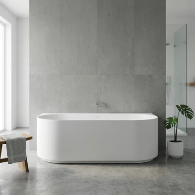 ATTICA CELINE BACK TO WALL BATHTUB WITH OVERFLOW MATTE WHITE (AVAILABLE IN 1500MM AND 1700MM)