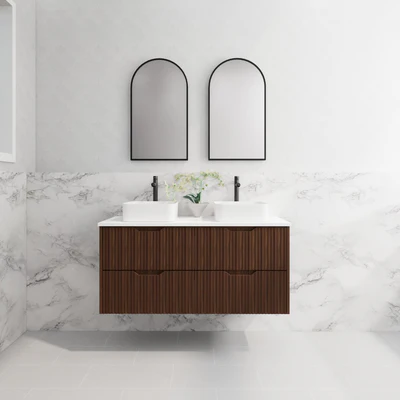 RIVA BALI BROWN OAK 1200MM DOUBLE BOWL WALL HUNG VANITY