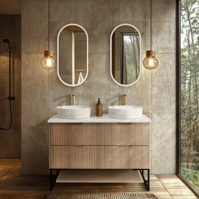 RIVA BALI AMERICAN OAK 1200MM DOUBLE BOWL FLOOR STANDING VANITY