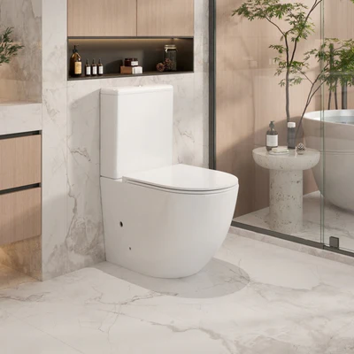 MERCIO CERA RIMLESS BACK TO WALL TOILET SUITE HIGH GLOSS WHITE
