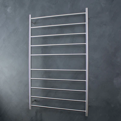 RADIANT HEATING 10-BARS ROUND HEATED TOWEL RAIL BRUSHED SATIN 130WATTS 750MM