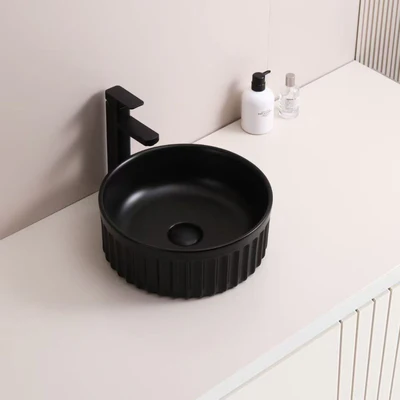INFINITY ABOVE COUNTER CERAMIC BASIN MATTE BLACK 385MM