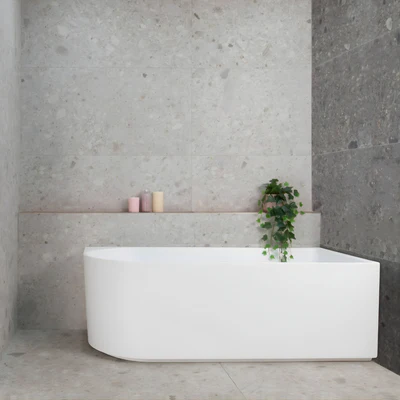 ENFLAIR ARCO RIGHT CORNER BACK TO WALL BATHTUB GLOSS WHITE (AVAILABLE IN 1500MM AND 1600MM)