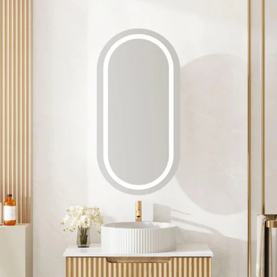 MERCIO ATHENA MATTE WHITE LED OVAL SHAVING CABINET 450X900MM