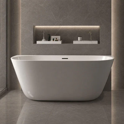 ZUMI MILA FREESTANDING BACK TO WALL BATHTUB WITH OVERFLOW GLOSS WHITE (AVAILABLE IN 1400MM, 1500MM AND 1700MM)