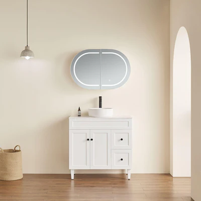 LUKKA ALLISON MATTE WHITE LED MIRROR SHAVING CABINET 900MM