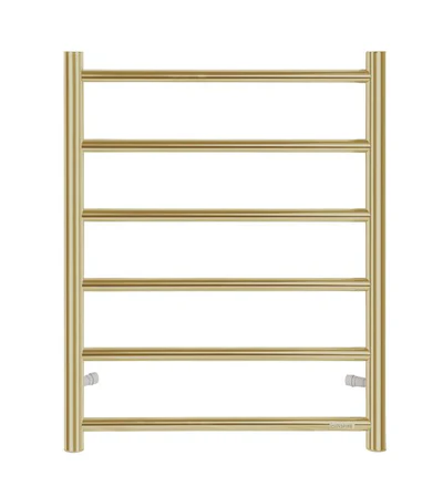 INSPIRE HEATED TOWEL RAIL 6 BAR ROUND BRUSHED GOLD 650MM