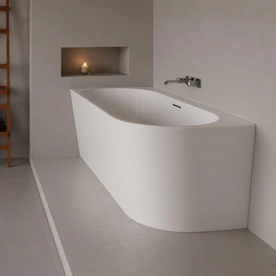 ZUMI MILA FREESTANDING LEFT CORNER BATHTUB WITH OVERFLOW GLOSS WHITE (AVAILABLE IN 1500MM AND 1700MM)