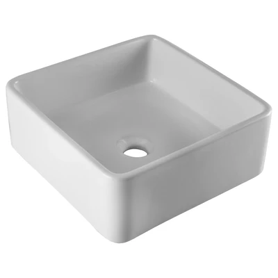 JOHNSON SUISSE ESTI SQUARE COUNTER TOP BASINS NO TAPHOLE WITH CHROME POP-UP WASTE WHITE 350MM