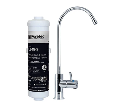 PURETEC LEAD FREE HIGH LOOP DESIGNER FAUCET WITH SLIM FILTER, 1 MICRON