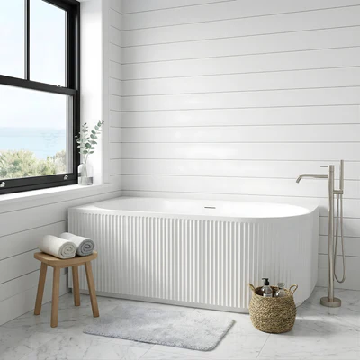 ATTICA HAVANA FLUTED LEFT CORNER BATHTUB WITH OVERFLOW GLOSS WHITE (AVAILABLE IN 1500MM AND 1700MM)