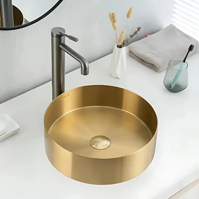 ALIA SS ABOVE COUNTER BASIN STAINLESS STEEL BRUSHED GOLD 400MM