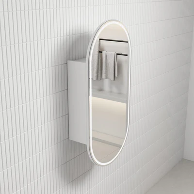 AULIC BEAU MONDE FRAMELESS MATTE WHITE LED SHAVING CABINET 450X900MM