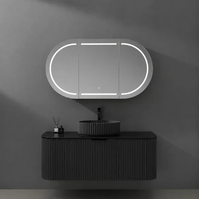 LUKKA ALLISON MATTE BLACK LED MIRROR SHAVING CABINET 1500MM